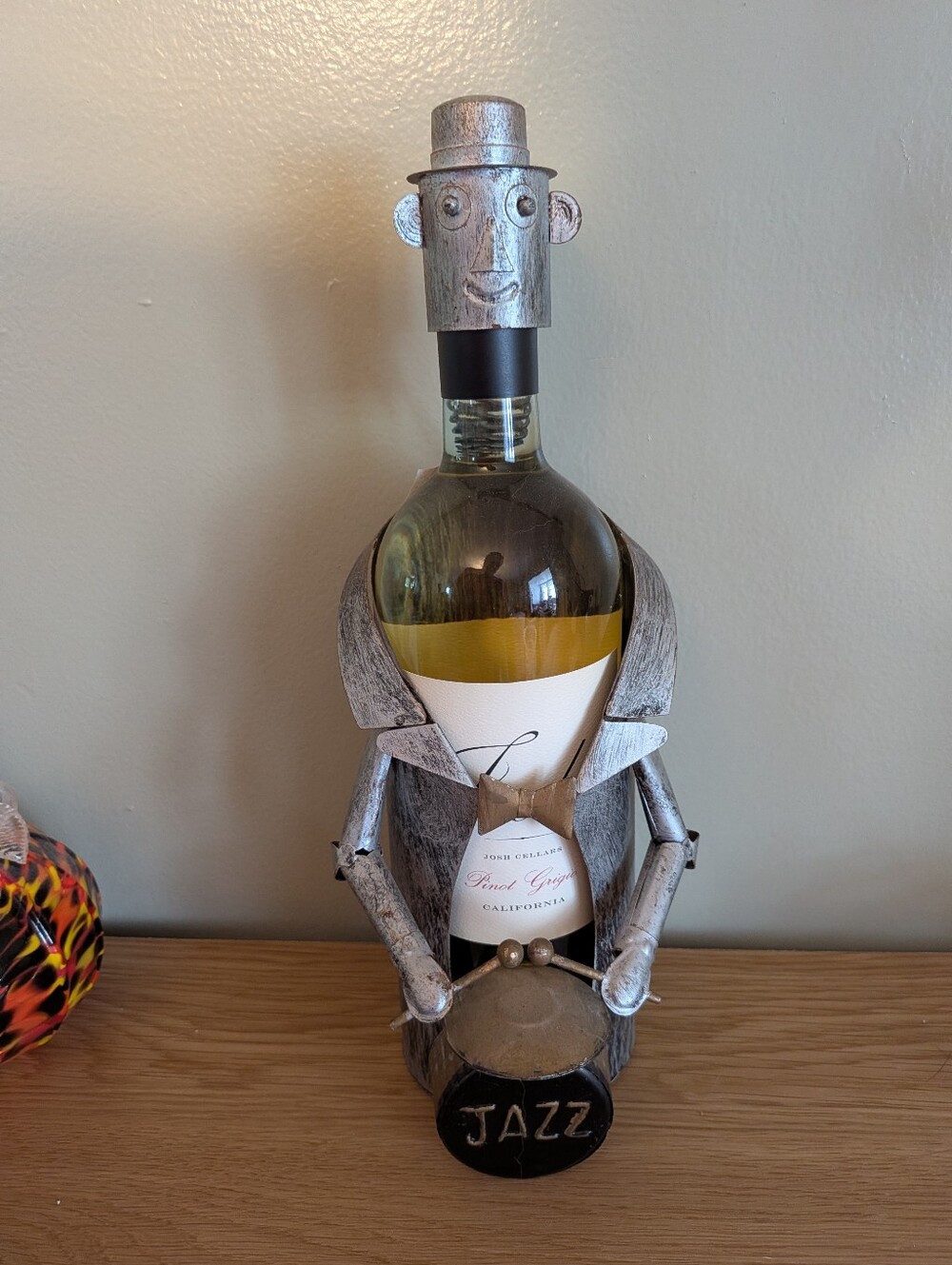 Metal Jazz Drummer Wine Bottle Holder - Silver *BOTTLE NOT INCLUDED*